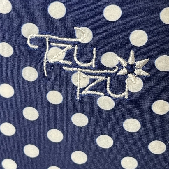 Tzu Tzu Navy Blue White Polka Dot Allied Top Racerback Zip Front Size Large - Picture 3 of 6